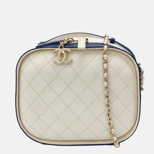 Chanel Crumpled Calfskin Vanity White Blue Small Crossbody Bag