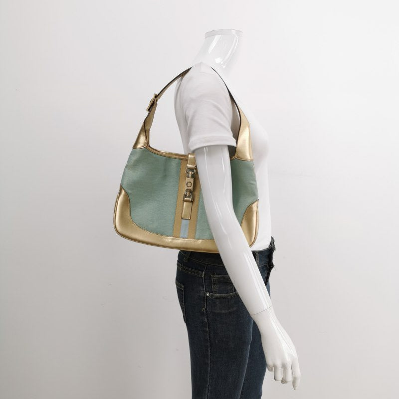Gucci Jackie Leather Nylon Blue Gold Shoulder Bag Medium 1