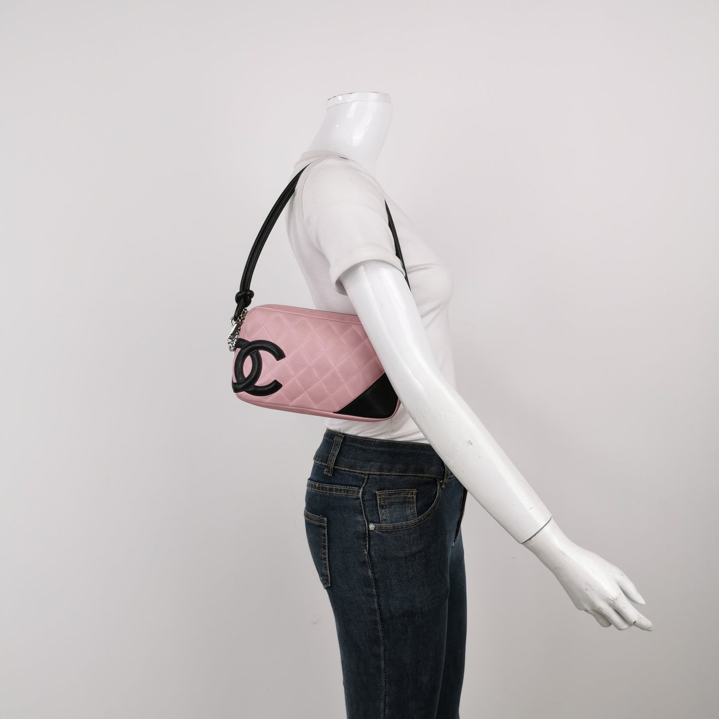Chanel Cambon Calfskin Black Pink Leather Shoulder Bag