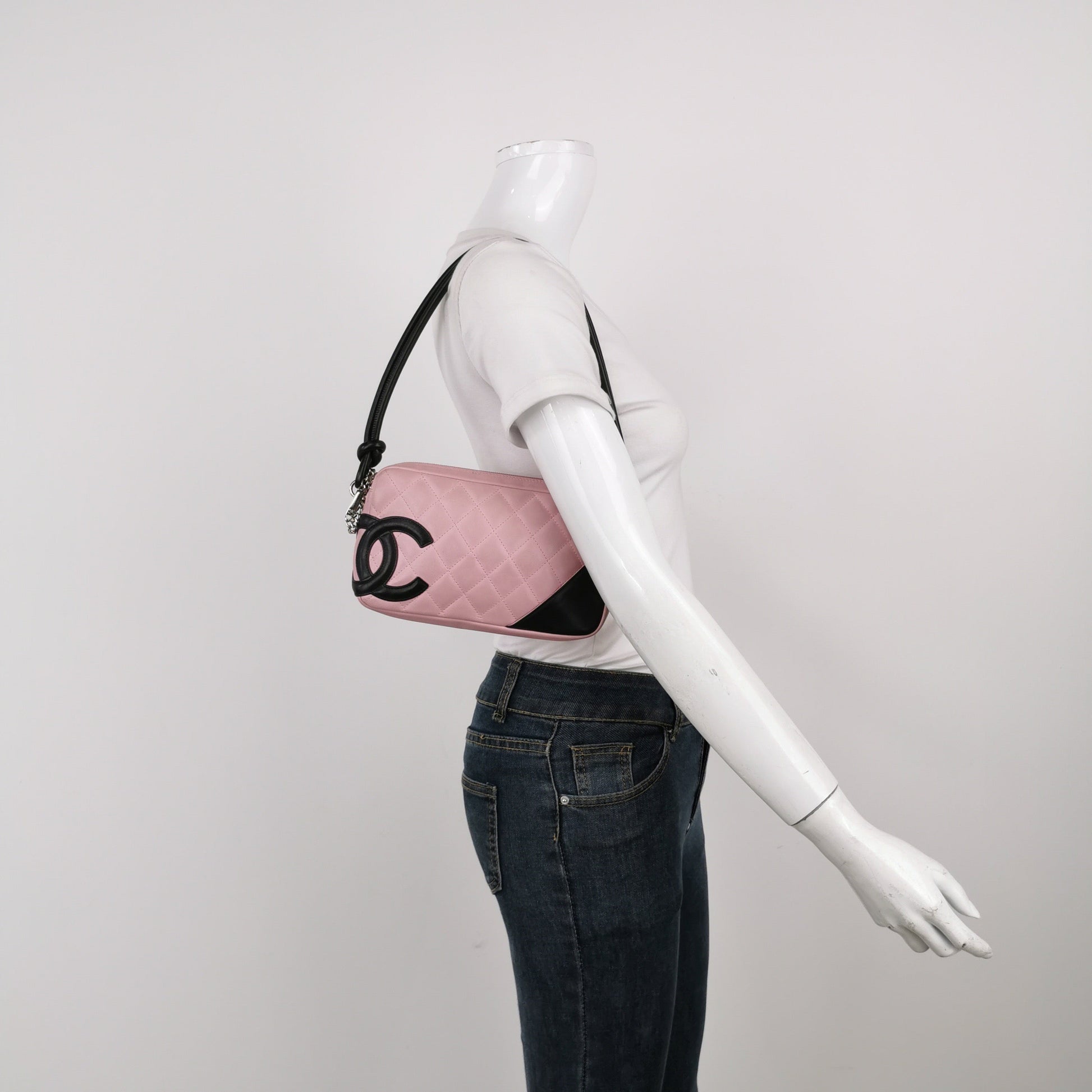 Chanel Cambon Calfskin Black Pink Leather Shoulder Bag