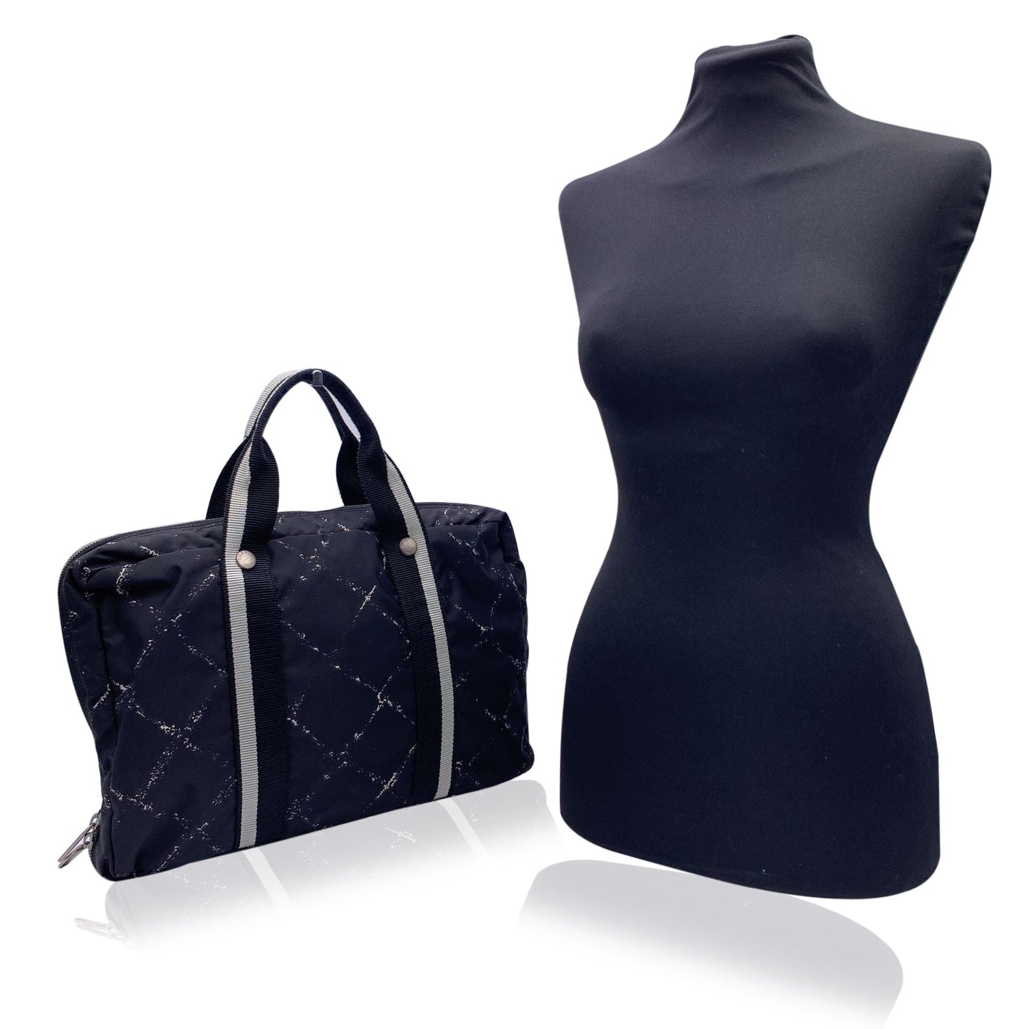 CHANEL   Black Nylon Canvas Old Travel Line Satchel Bag