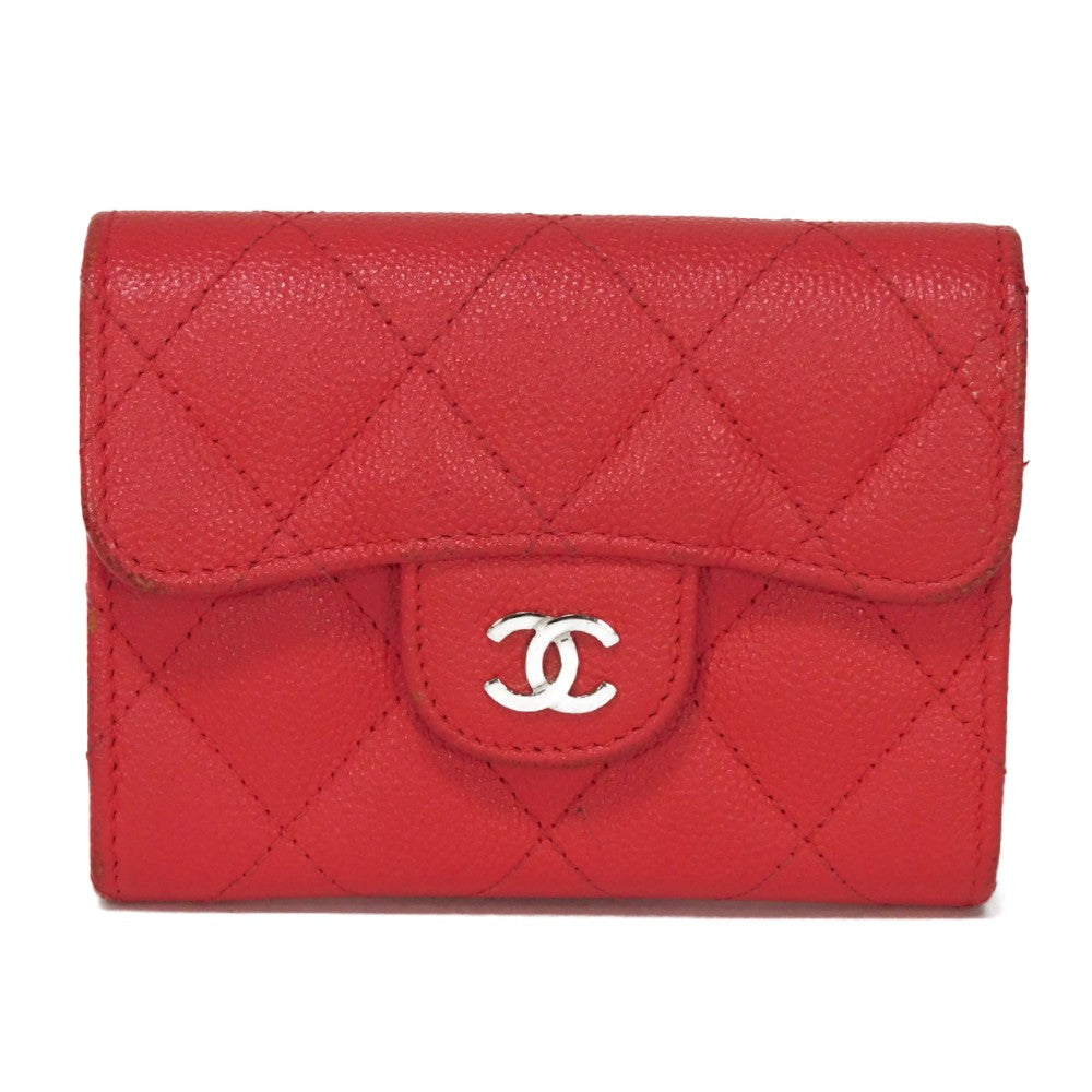 CHANEL Bifold Wallet A31504 Grained calfskin (embossed) Fuchsia COCO Mark matelasse compact wallet Women