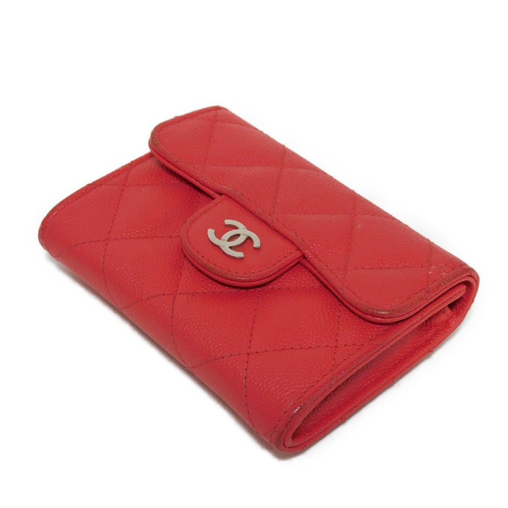 CHANEL Bifold Wallet A31504 Grained calfskin (embossed) Fuchsia COCO Mark matelasse compact wallet Women