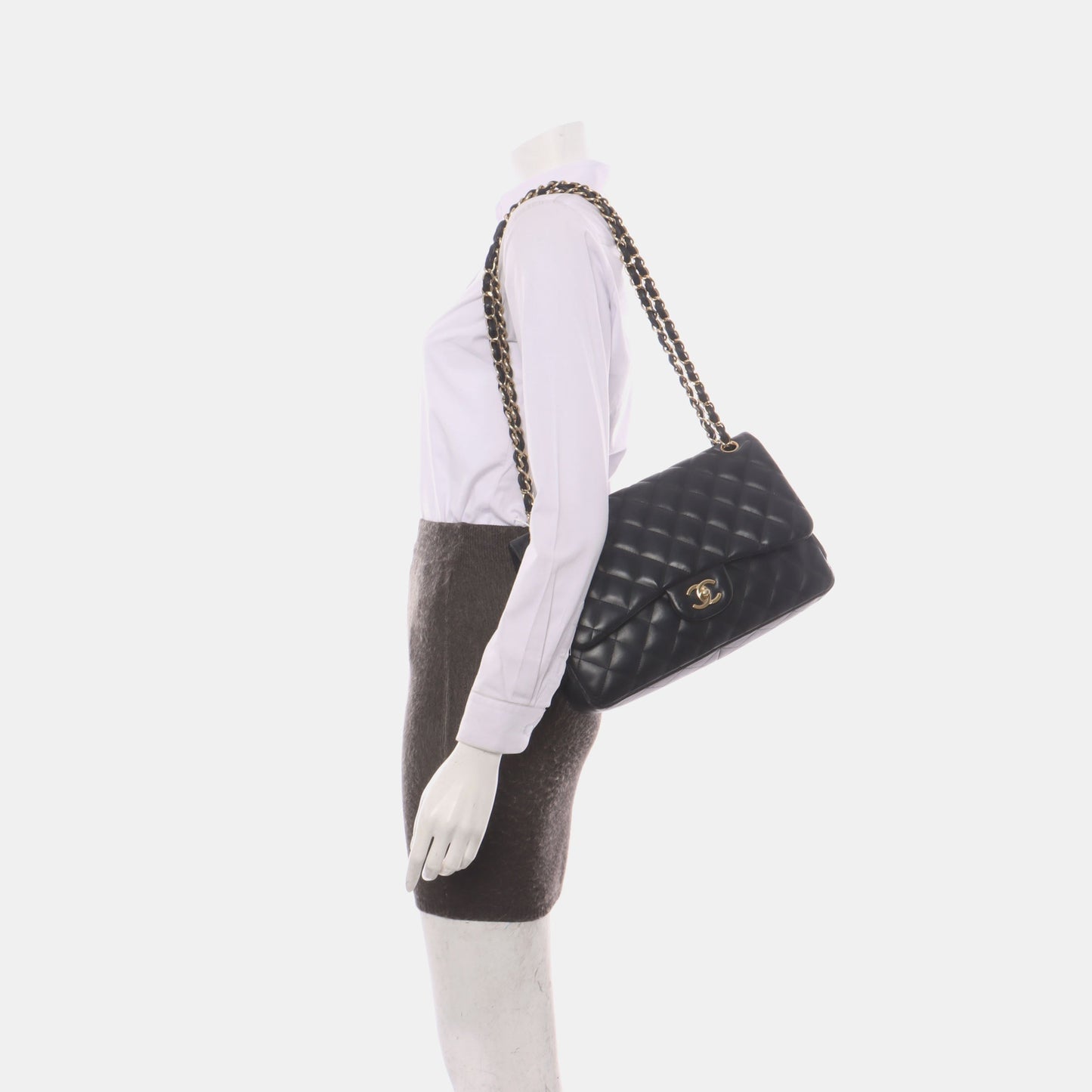 Chanel Classic Flap Jumbo Lambskin Double Flap Black Gold Leather Handbag Gold Hardware