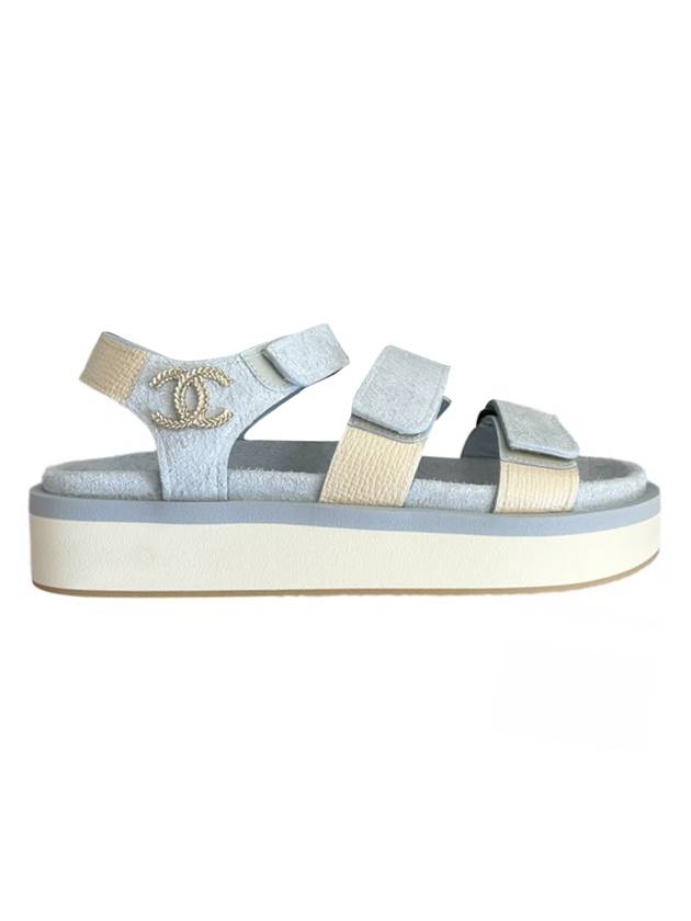 CC Logo Suede Velcro Sandals Blue Chanel