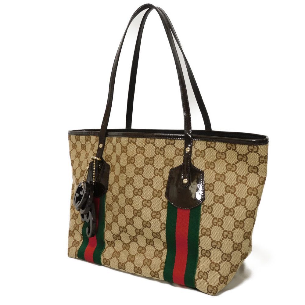 Gucci Web Stripe Patent Tote Bag Leather Canvas