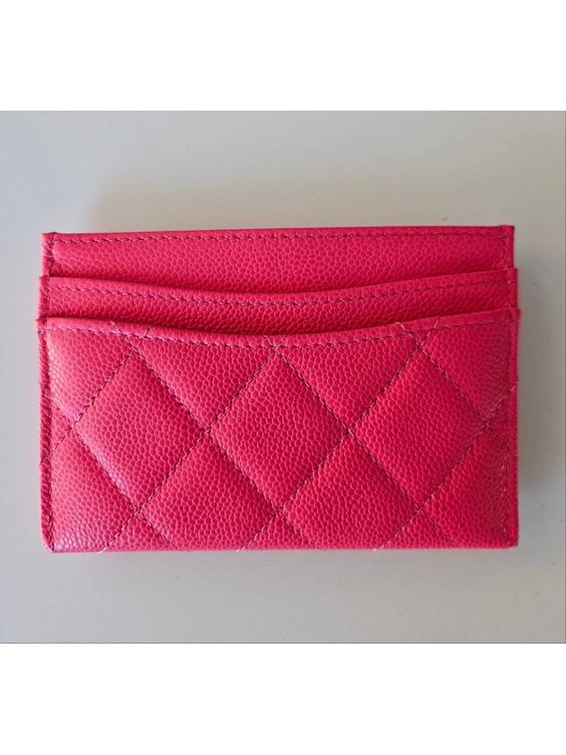 Silver CC Logo Caviar Card Wallet Fuchsia Chanel