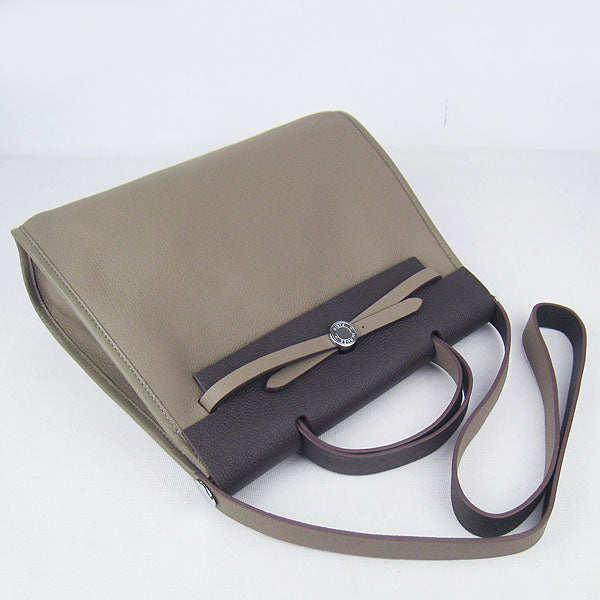 Hermes Luxury Herbag Ladies Cow Grey Leather Travel Bag