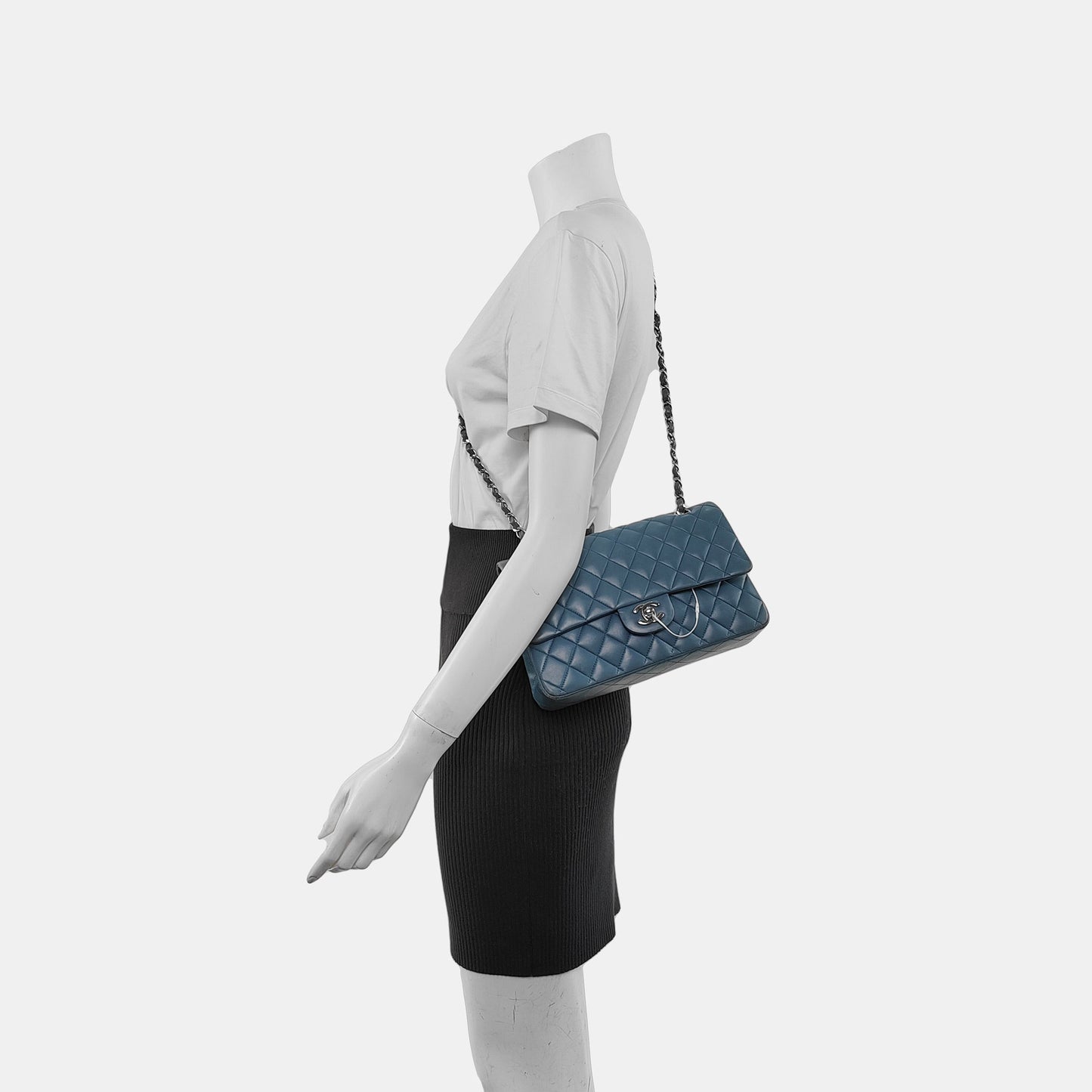 Chanel Timeless Classic Flap Misty Lambskin Hardware Blue Silver Leather Handbag