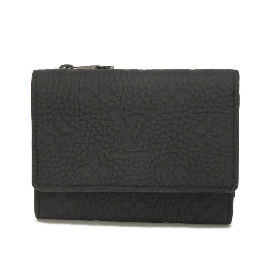 Louis Vuitton Tri-fold M82556 Taurillon Clemence embossed Monogram Leather Black Wallet Case