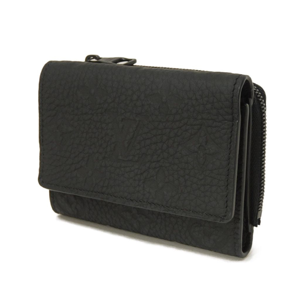 Louis Vuitton Tri-fold M82556 Taurillon Clemence embossed Monogram Leather Black Wallet Case