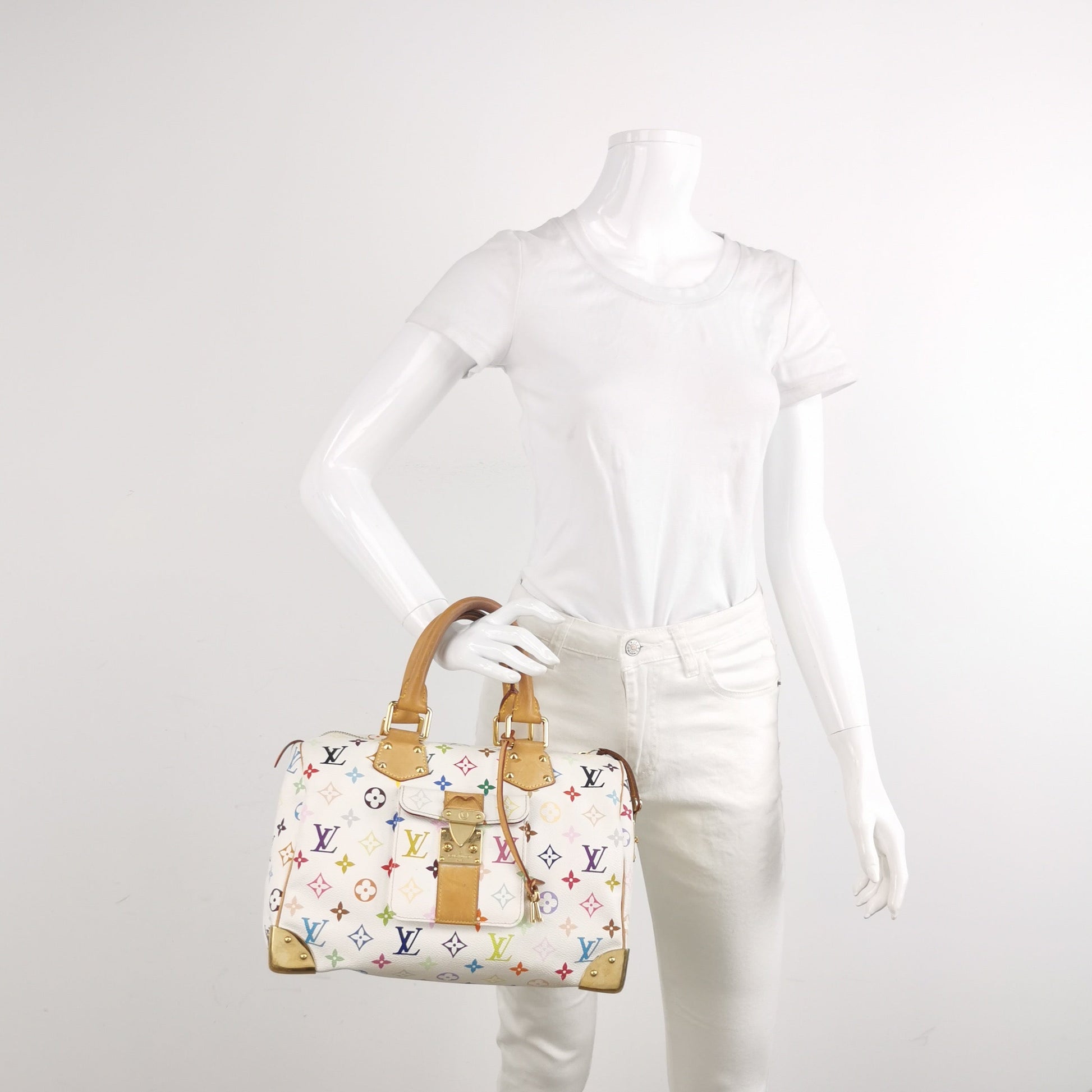 Louis Vuitton x Takashi Murakami Speedy 30 Lock Multicolor White Handbag Multicolor 10