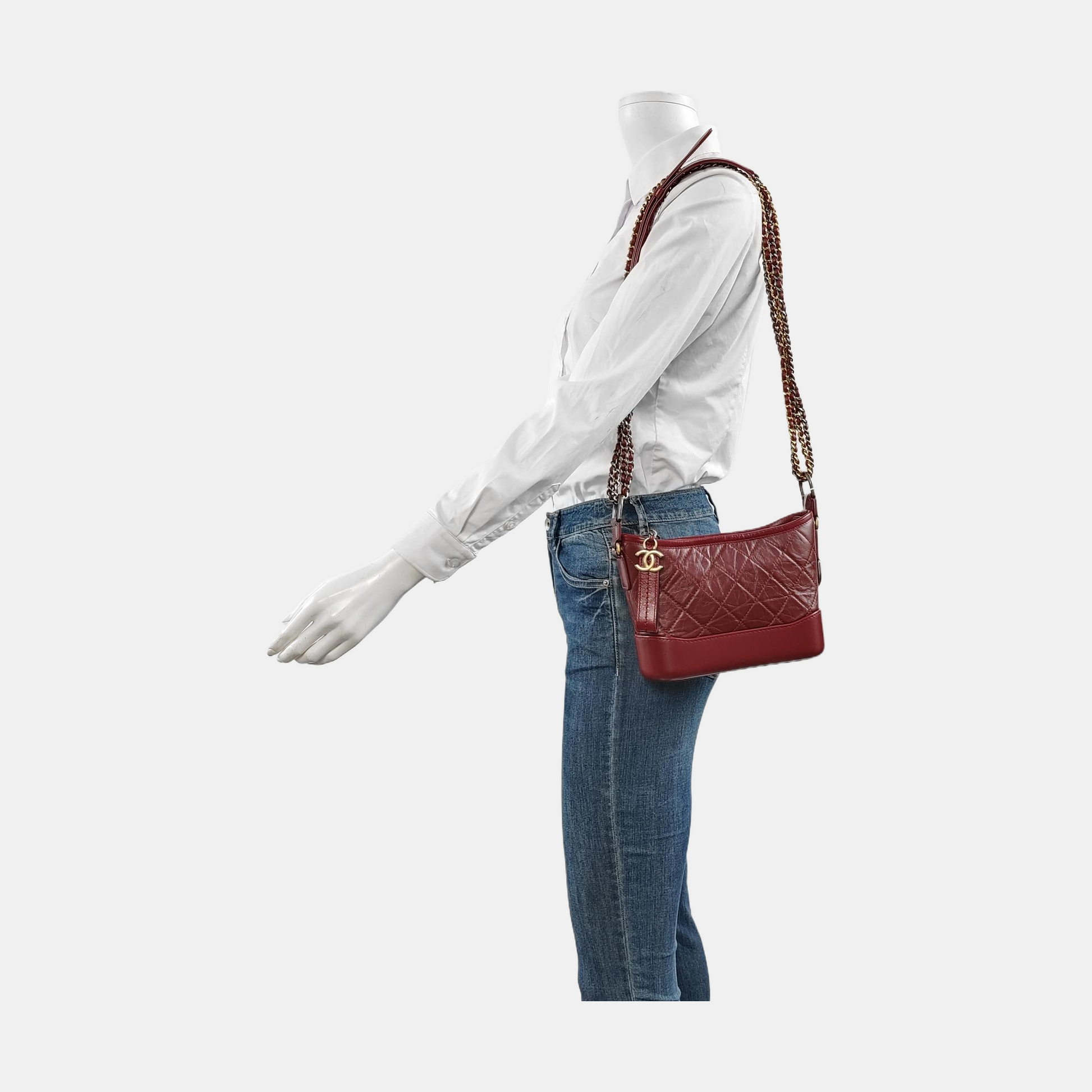 Chanel Gabrielle Hobo Burgundy Small Leather Crossbody Bag Crossbody Bag