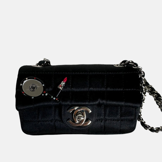 Chanel Extra Flap Satin Choco Bar Lipstick Black Crossbody Bag