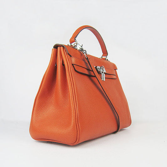 Hermes Luxury Kelly Cm Togo Orange Handbag Leather Silver Travel Bag