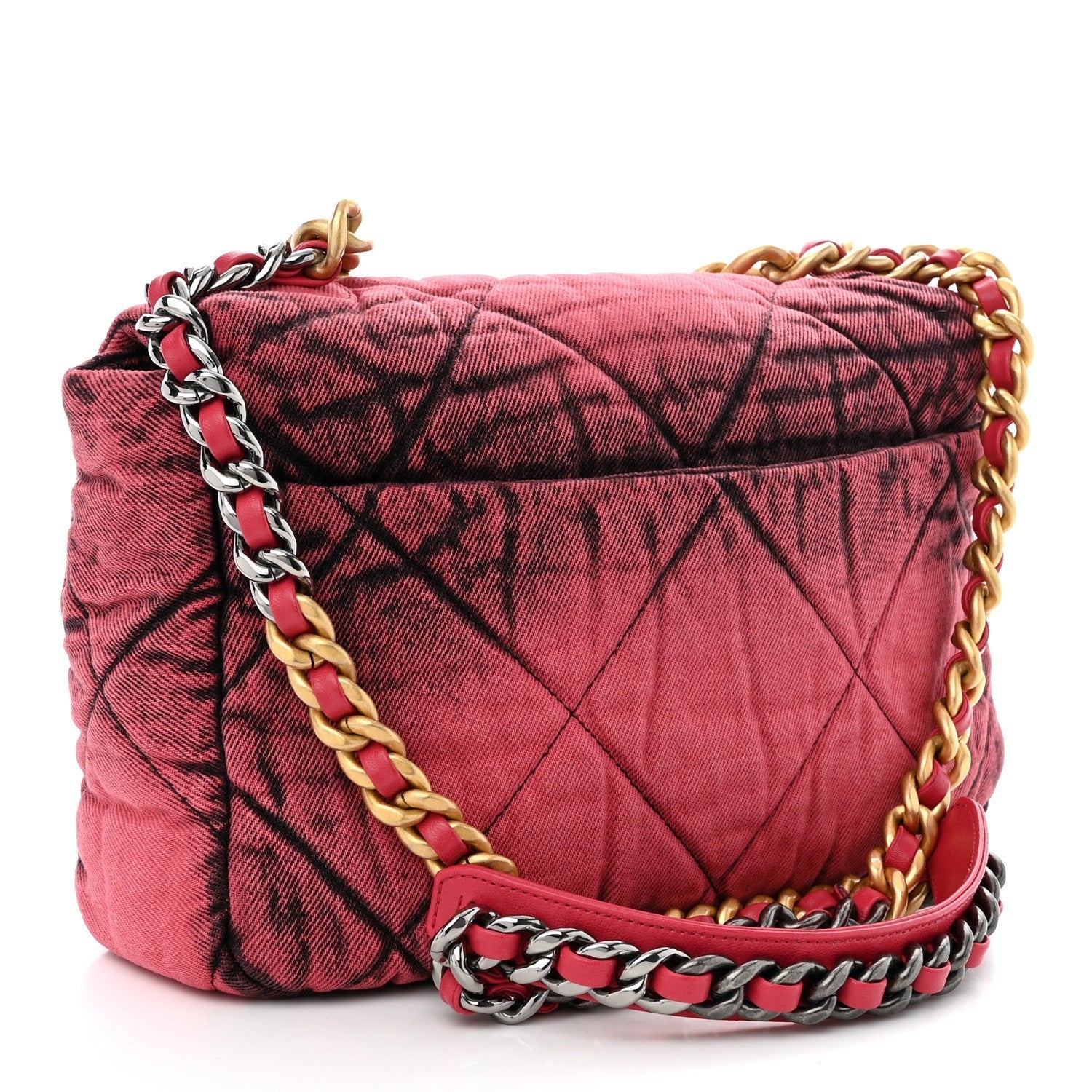 Washed Denim Quilted Medium Chanel 19 Flap Pink Bag