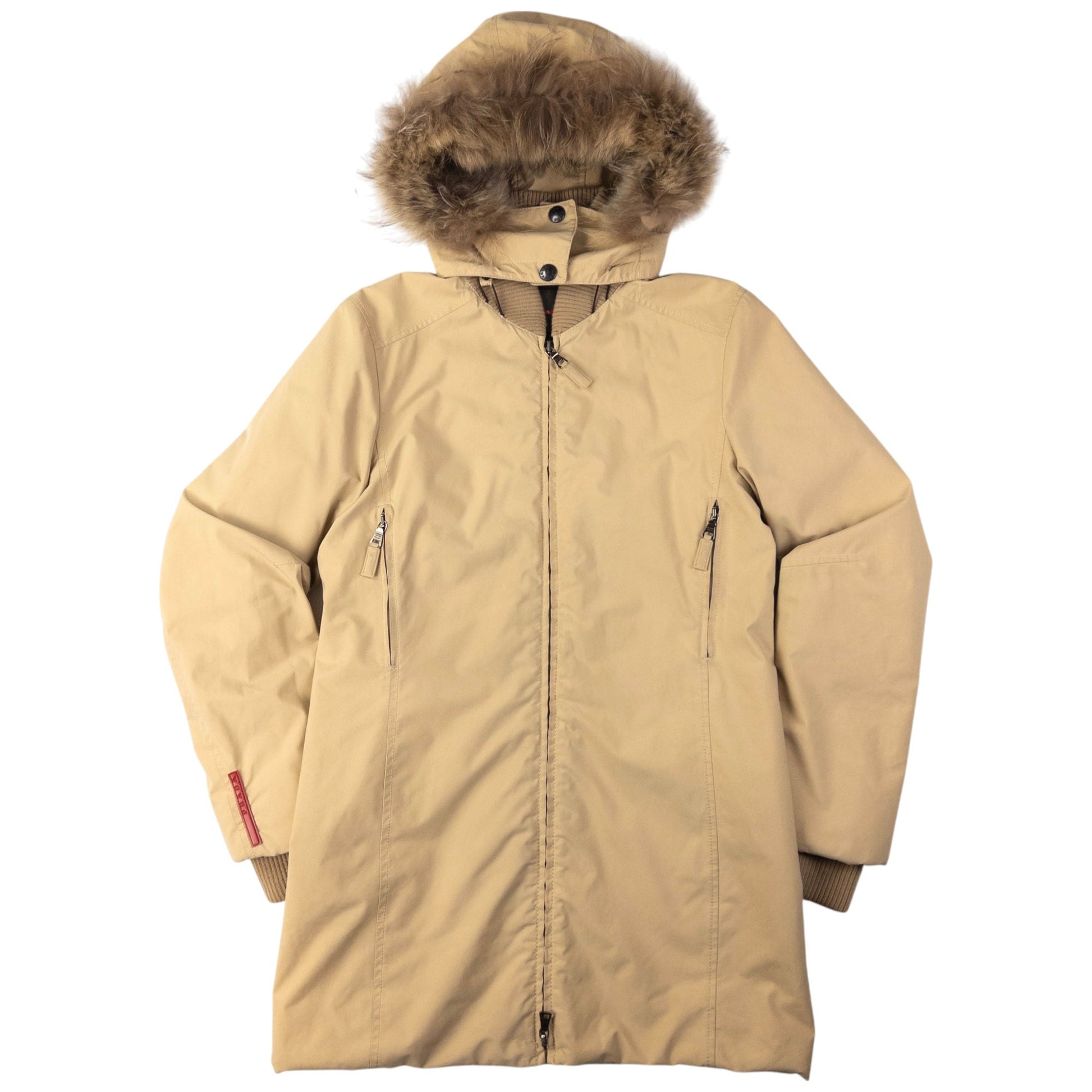Prada Handbag Sport Fur Hood Rain Jacket Womens Beige