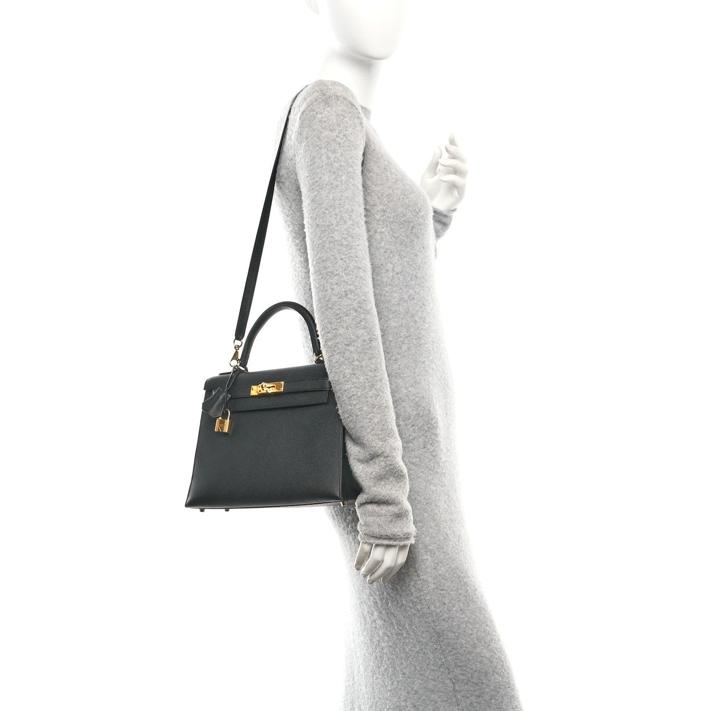 Hermes Epsom Kelly Sellier Handbag Black Travel Bag 28 Black 1722438