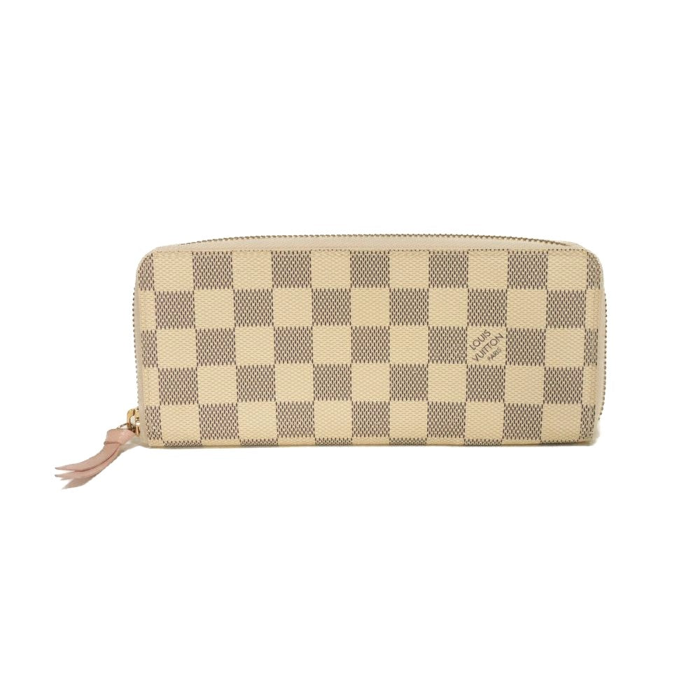 Louis Vuitton Long Purse N61264 Damier Azur Leather Canvas Pink Wallet Case
