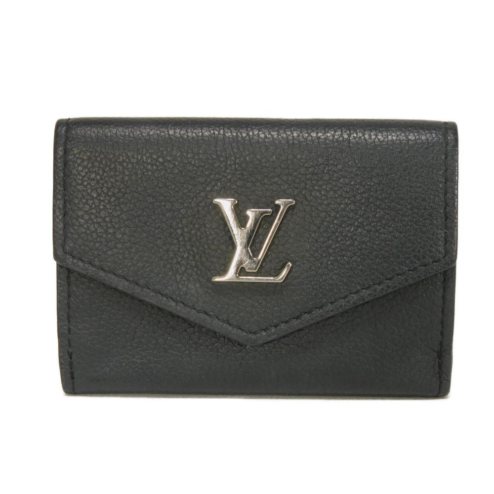 Louis Vuitton Tri-fold M63921 Grain embossed Noir Leather Calf Mini Logo Wallet Case