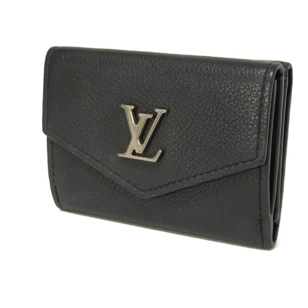 Louis Vuitton Tri-fold M63921 Grain embossed Noir Leather Calf Mini Logo Wallet Case
