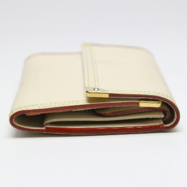 Louis Vuitton Long Purse M91839 Goat Trifold Leather White Wallet Case