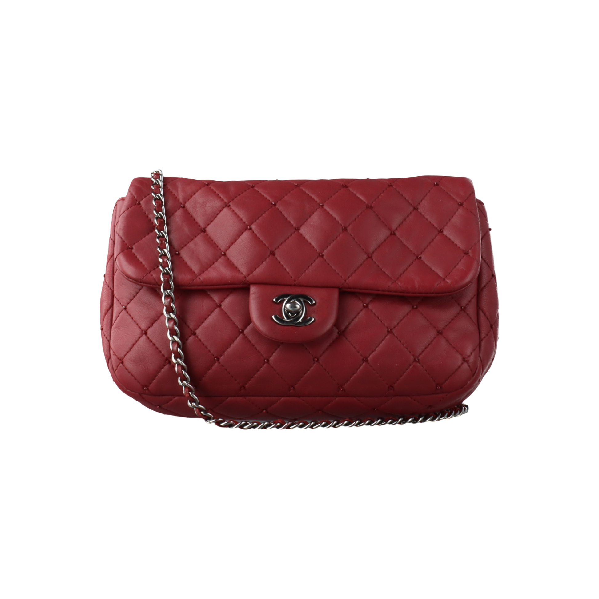 Chanel Seasonal Flap Burgundy Lambskin Studs -13 Red Small Leather Handbag