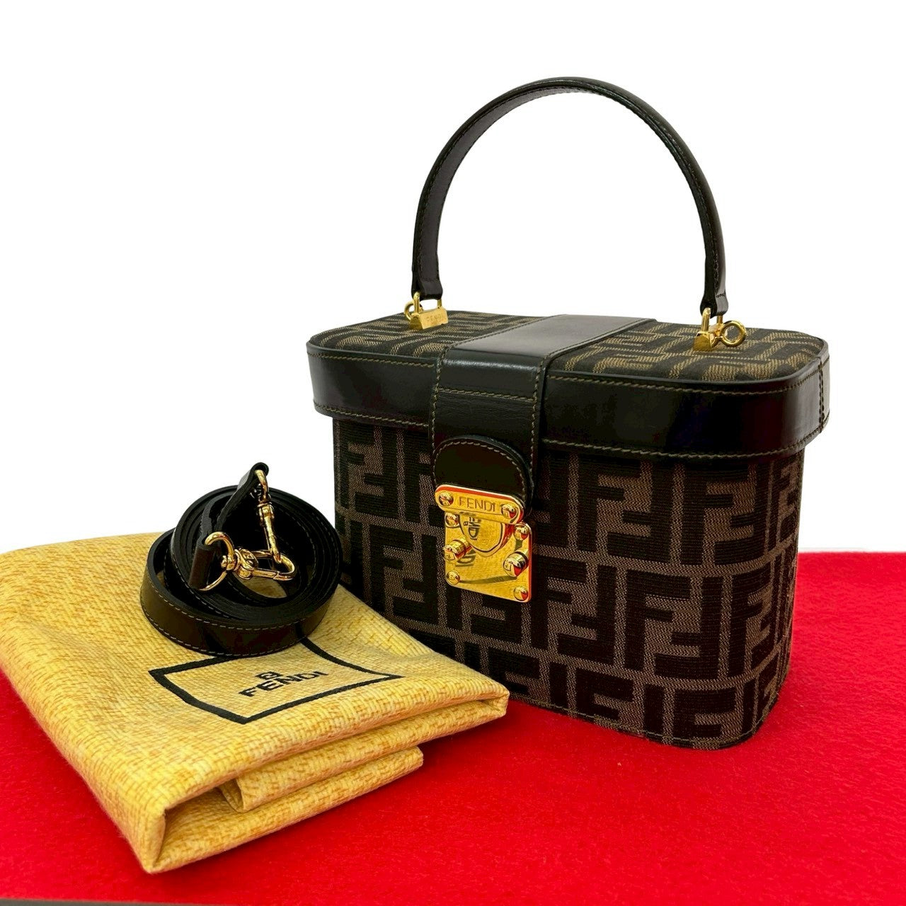Fendi Zucca 2Way Handbag Leather Canvas Travel Bag
