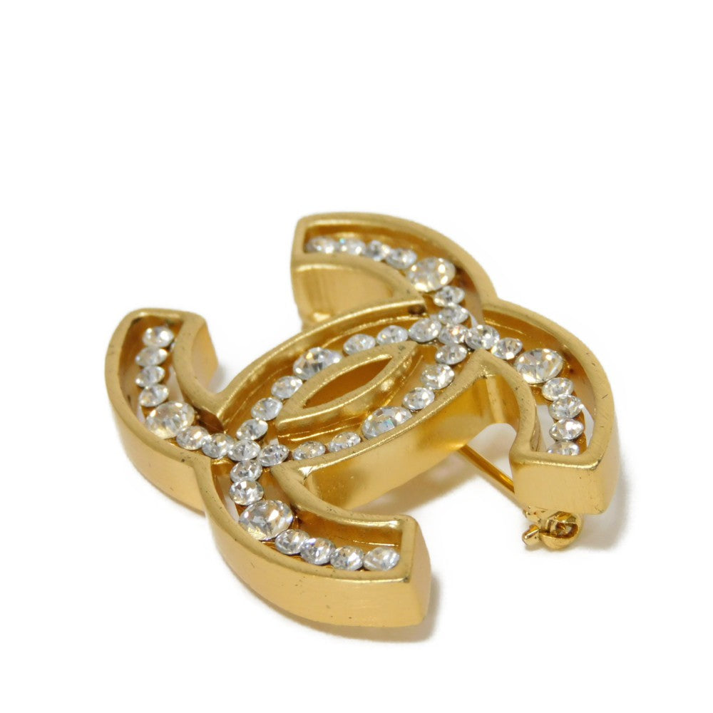 CHANEL Brooch Rhinestone x plating clear CC mark Crystal COCO Mark