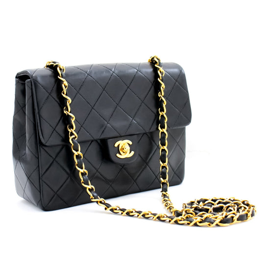 CHANEL Mini Square Small Chain Shoulder Bag Crossbody Black Quilt