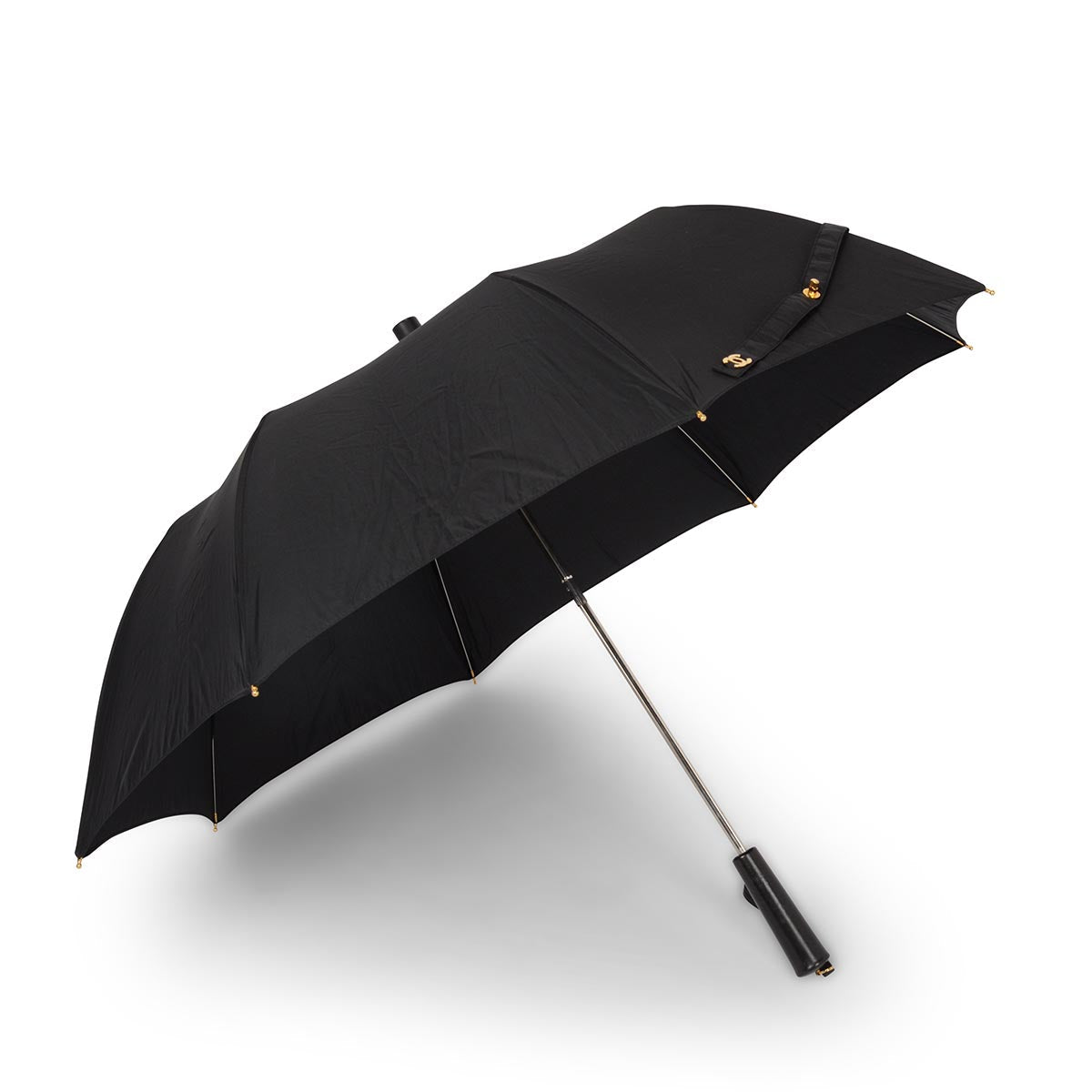 Chanel Black Nylon & Lambskin Cc Turnlock Umbrella + Case Bag