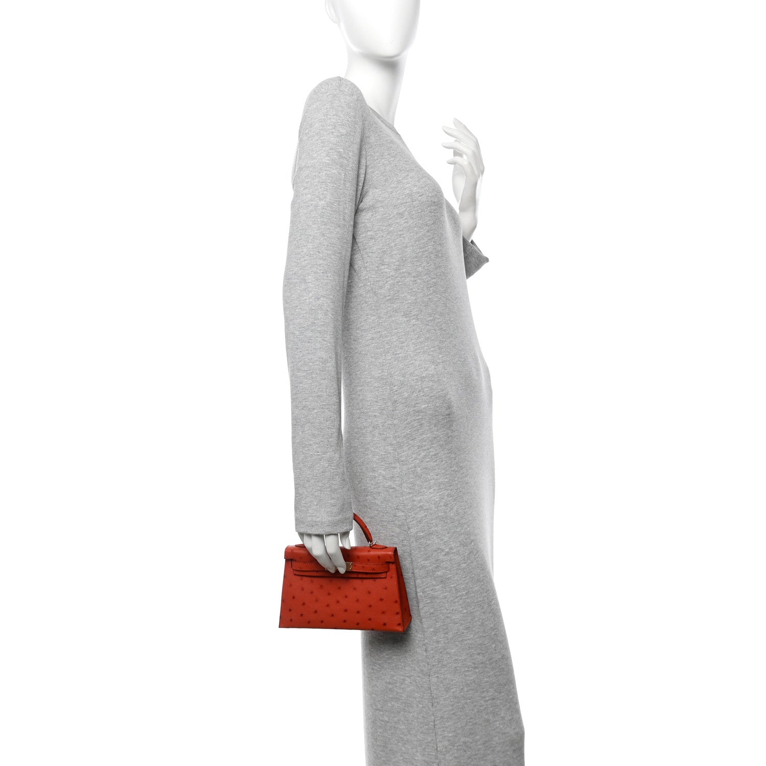 Hermes Ostrich Horseshoe Kelly Sellier Cuivre Rose Extreme Handbag Mini Shoes