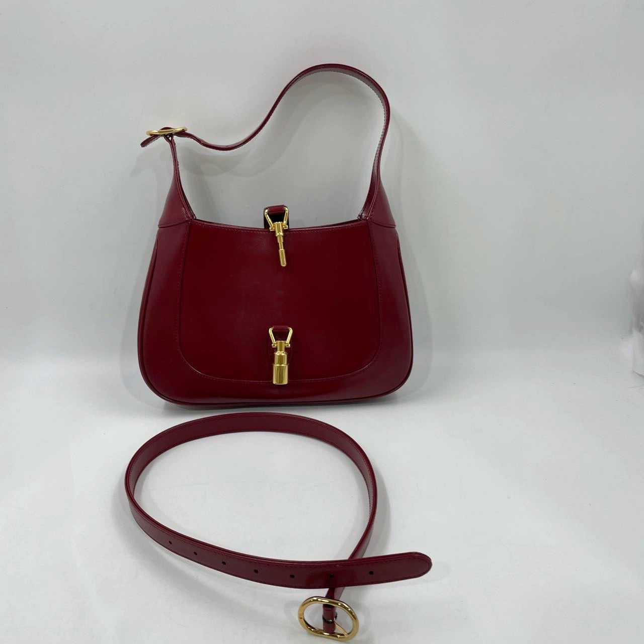 Gucci Jackie Burgundy Adjustable Strap Leather Red Small Travel Bag