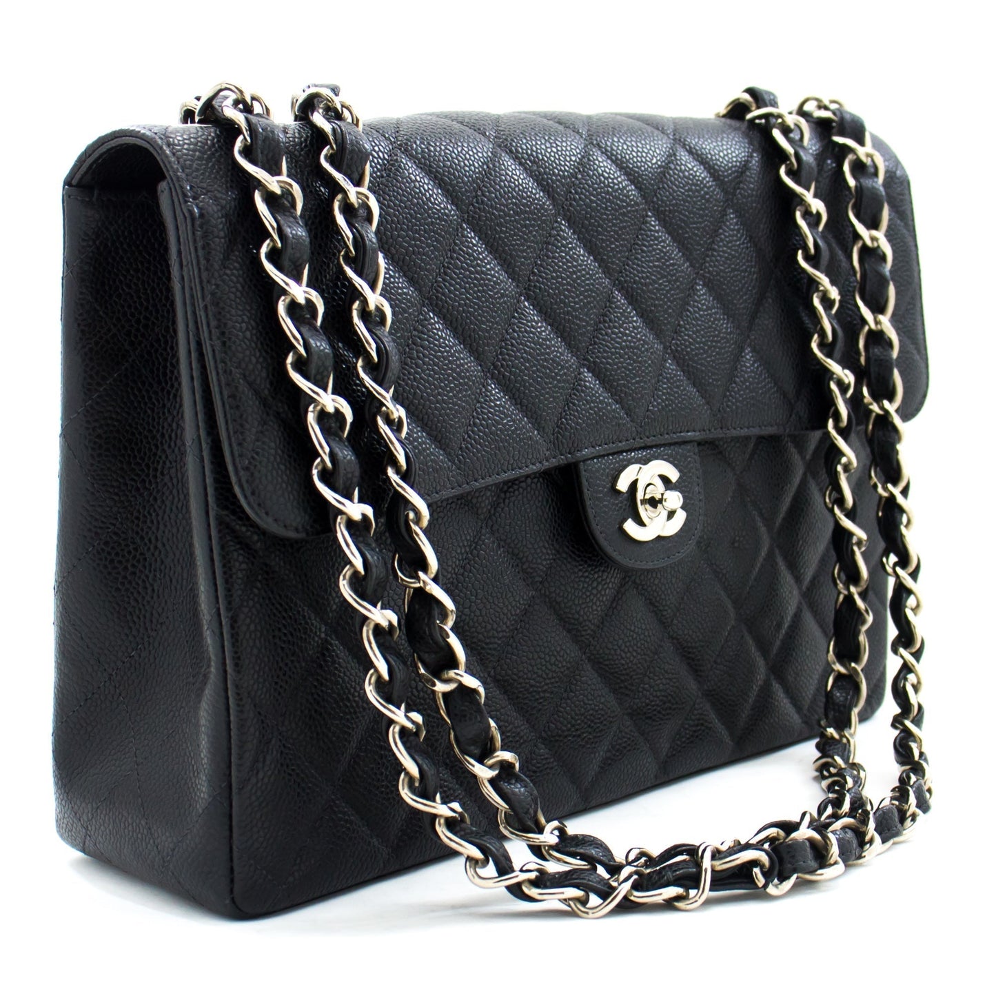 Chanel Classic Large " Chain Shoulder Bag Black Grained Calfskin