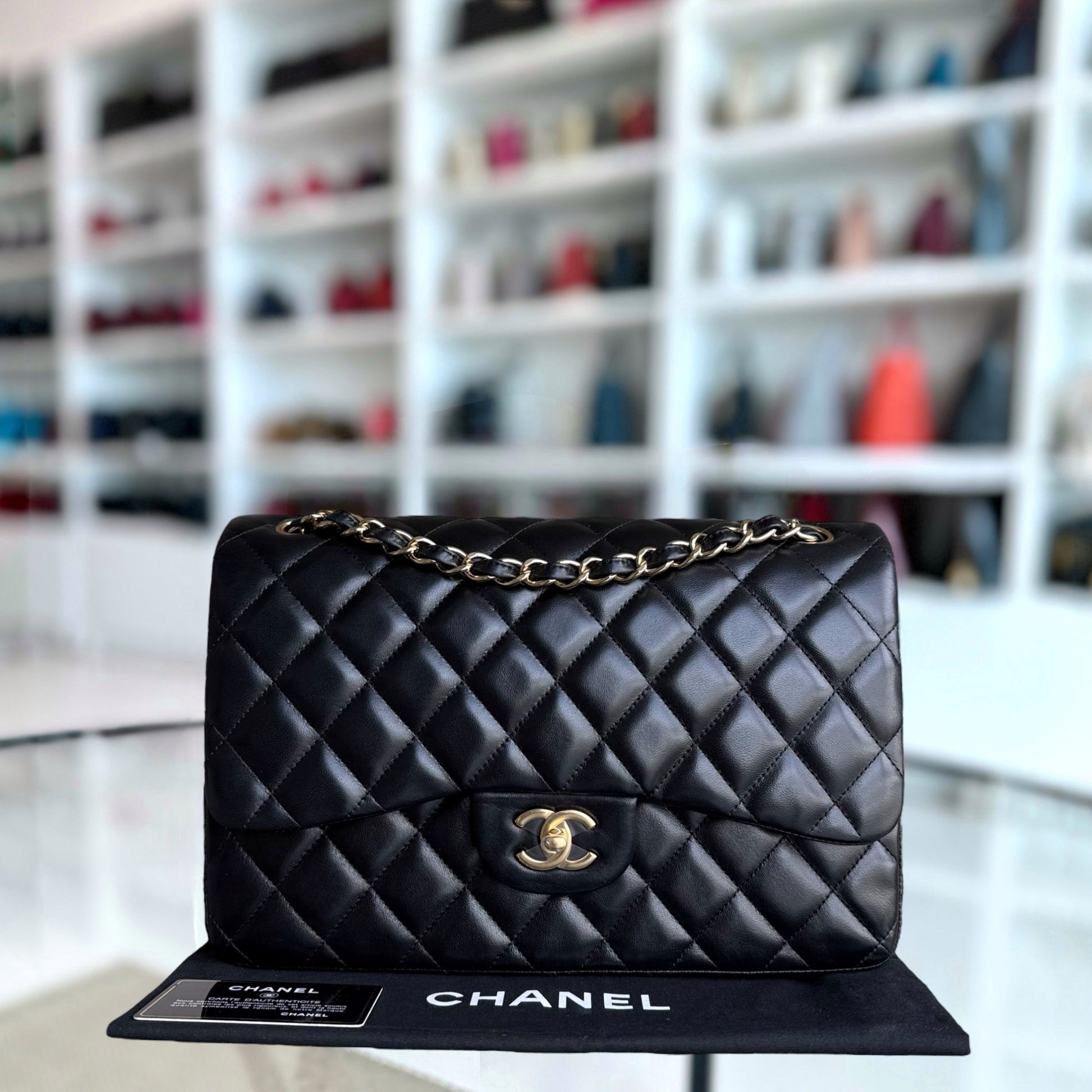 Chanel Classic Flap Jumbo - Double Flap Lambskin 30CM Quilted Lambskin Black Gold Hardware Series 14