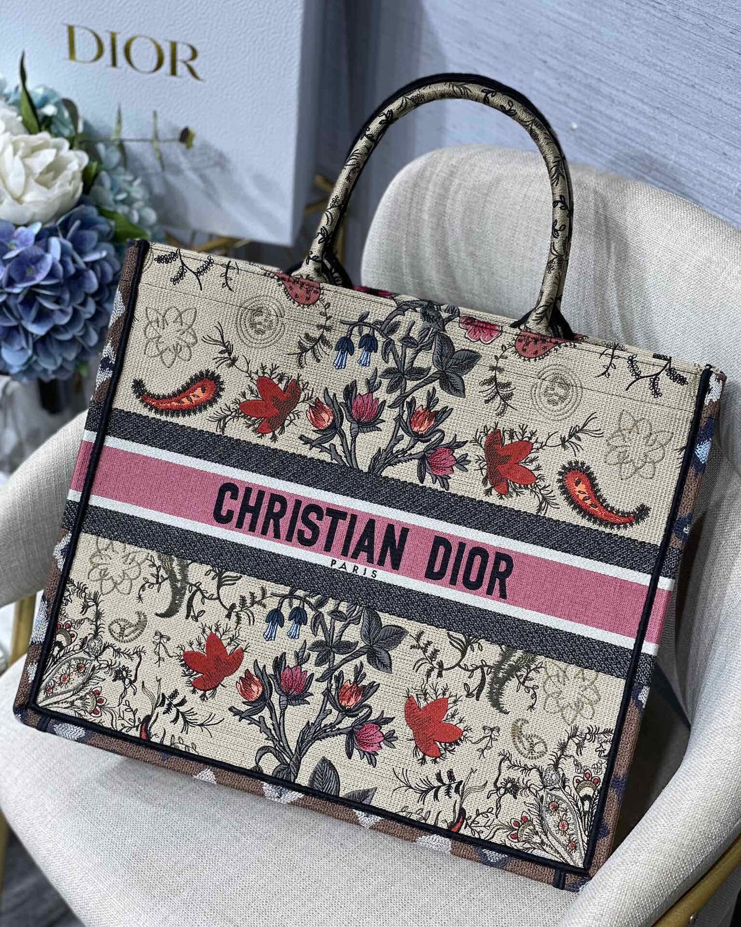 Book Flowers Embroidery Cd Large Book Tote Bag