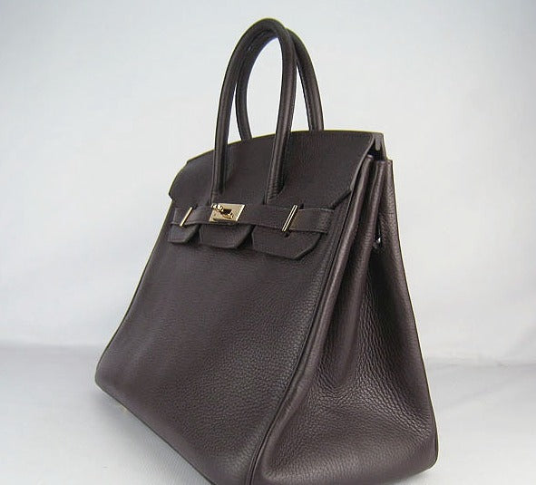 Hermes Luxury Birkin Cm Togo Handbags Dark Coffee Leather Gold Travel Bag