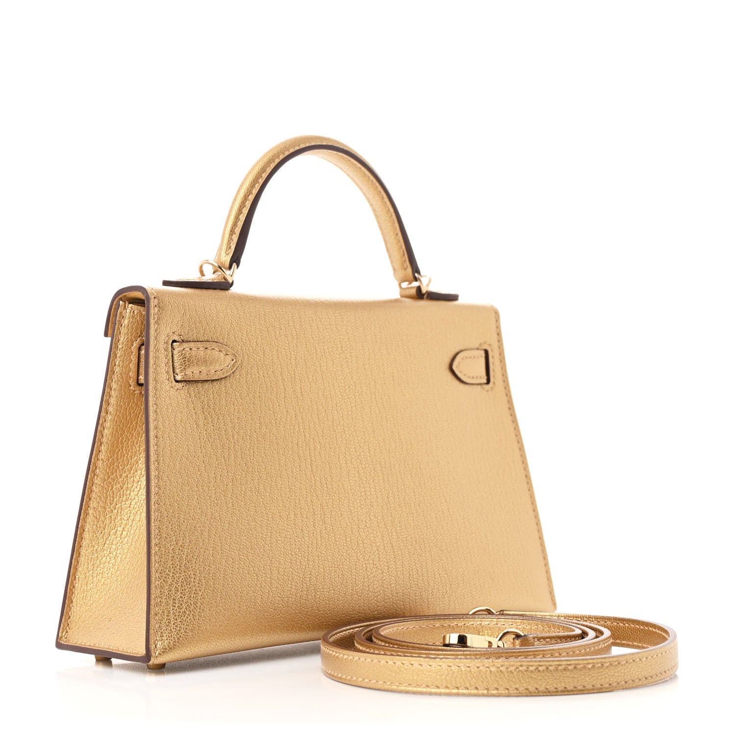 Hermes Metallic Chevre Chamkilight Kelly Sellier Dore Handbag Mini Travel Bag 20 Dore 1709949
