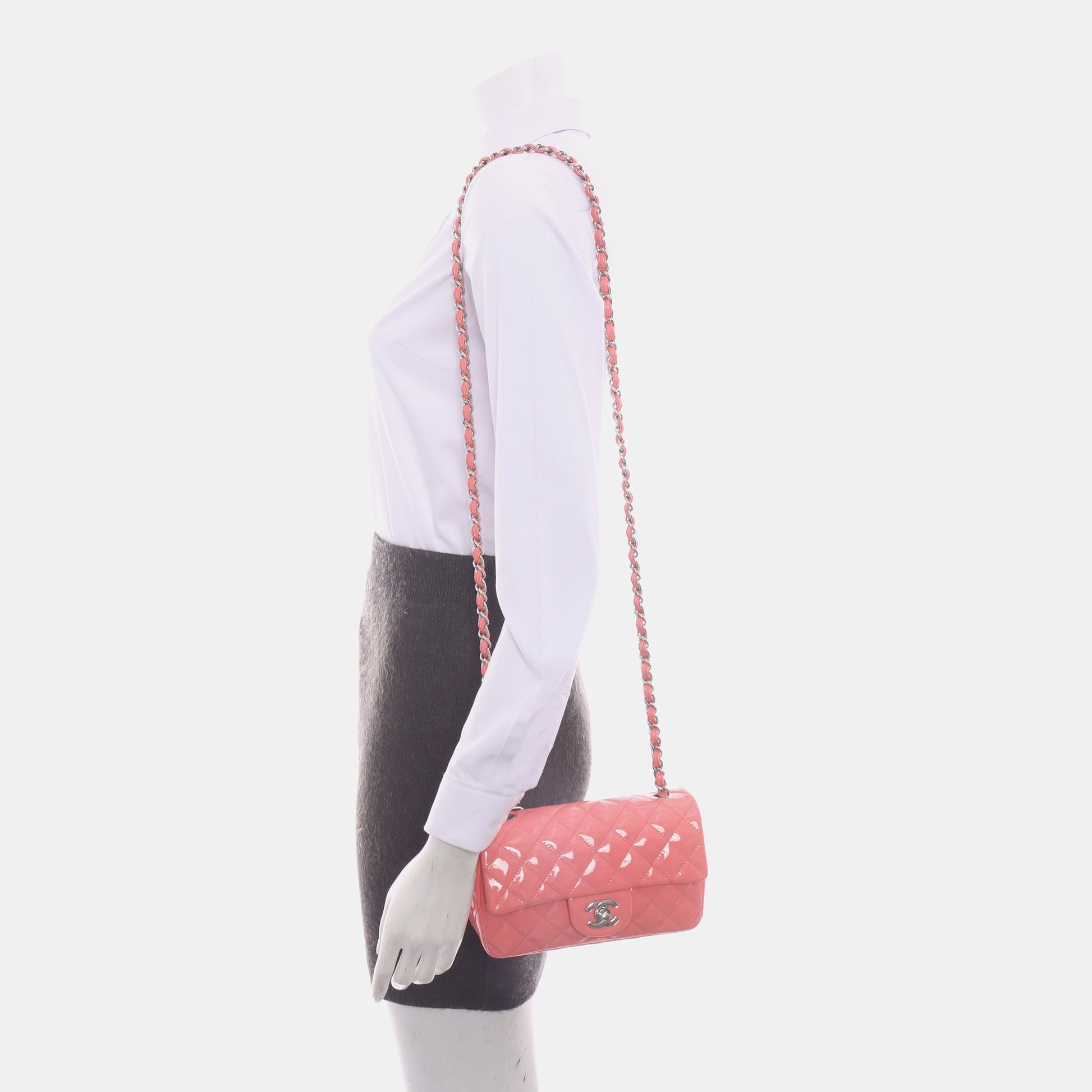 Chanel Classic Flap Patent Hardware Pink Silver Leather Mini Bag