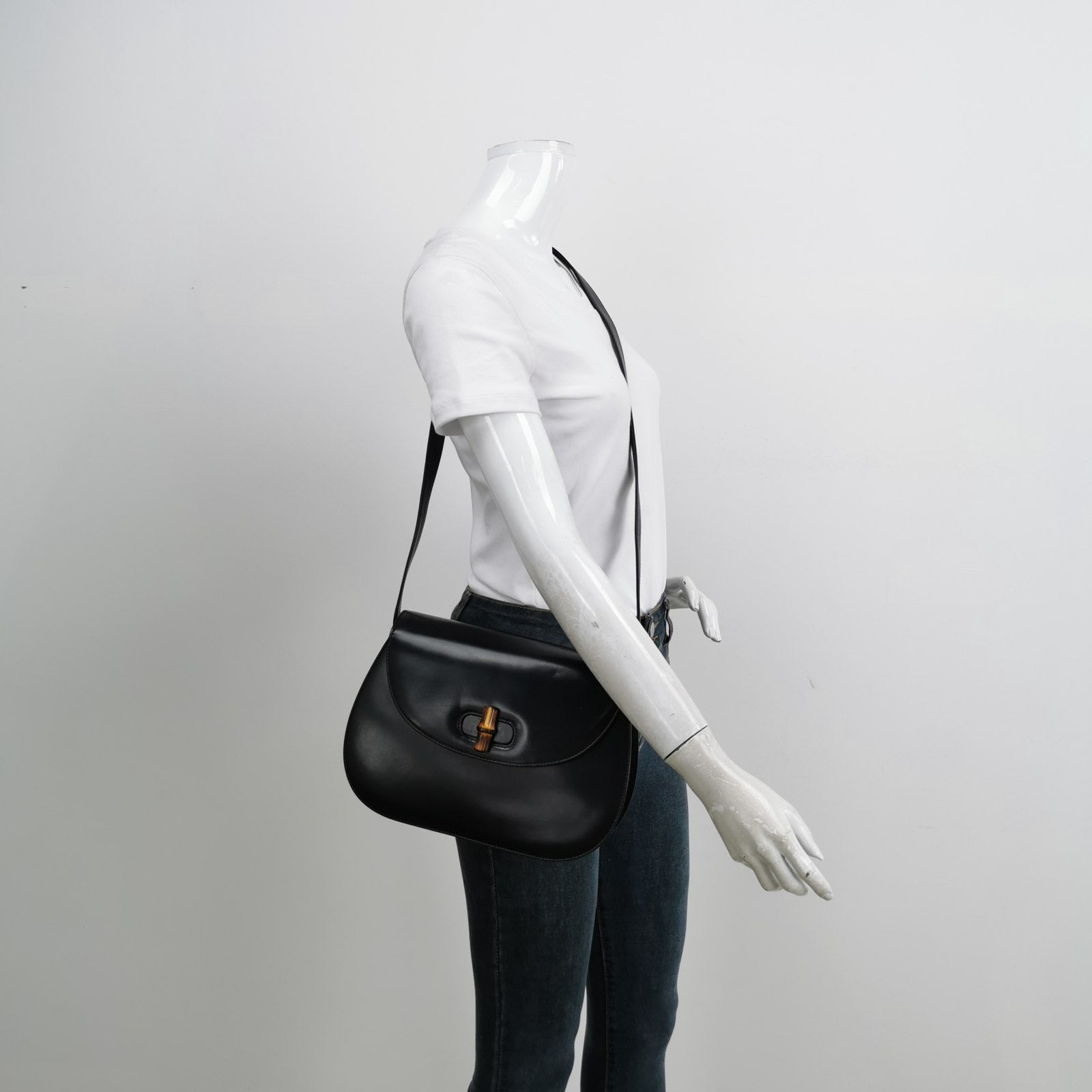 Gucci Bamboo Leather Black Medium Crossbody Bag