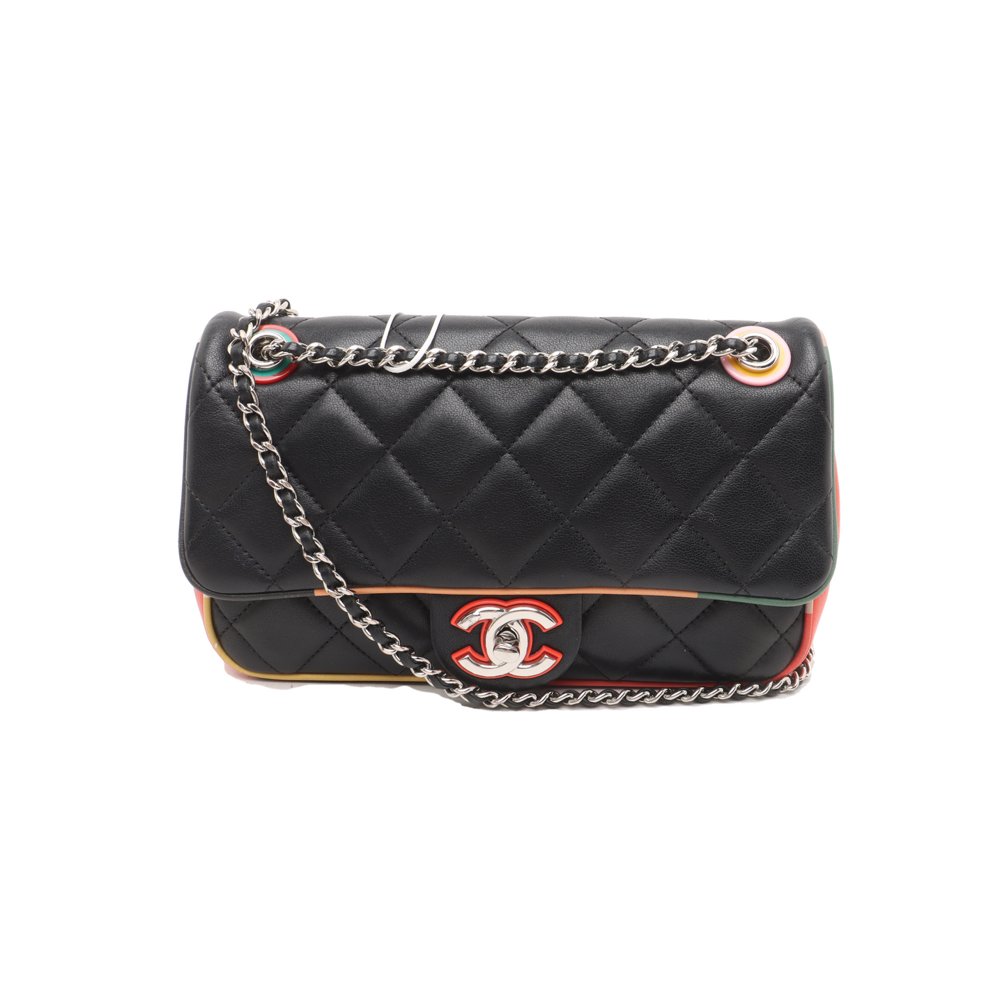 Chanel Timeless Classic Flap Lambskin Plexiglass Quilted Multicolor Black Small Handbag