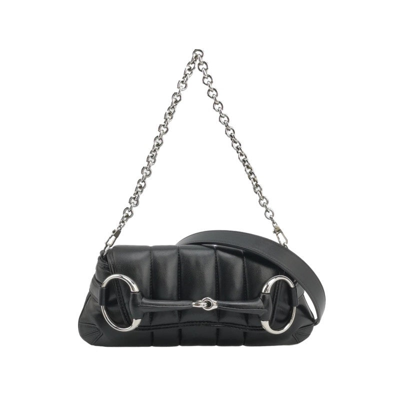 Gucci Horsebit Padded S23 Leather Black Small Chain Shoulder Bag