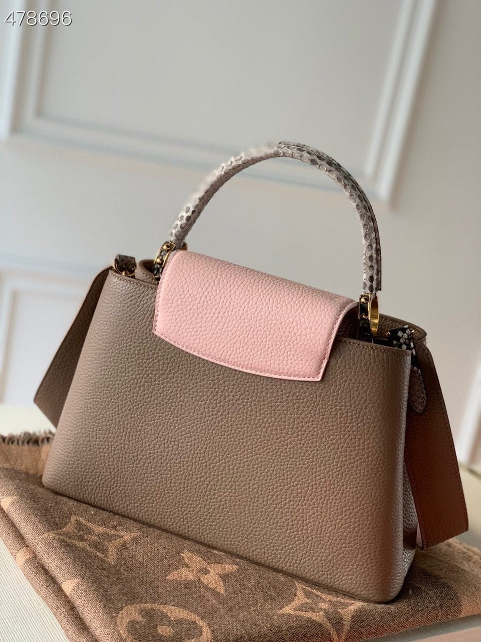 Top Quality Capucines Bb Taurillon And Python Brown Pink Crossbody Bag
