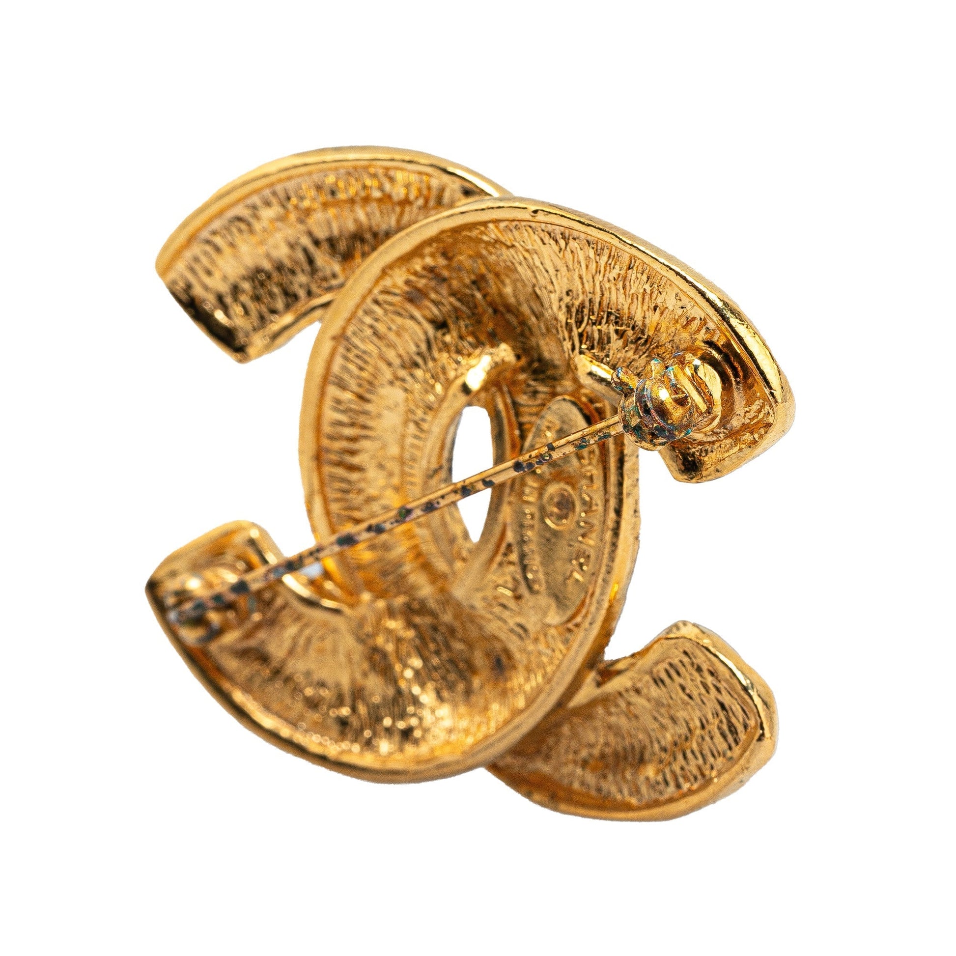 Gold Chanel Gold Plated CC Quilted Brooch
