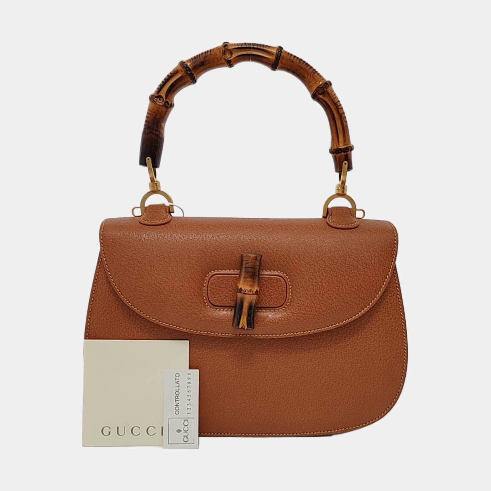 Gucci Bamboo Top Handle Leather Brown Tan Medium Travel Bag Brown 3