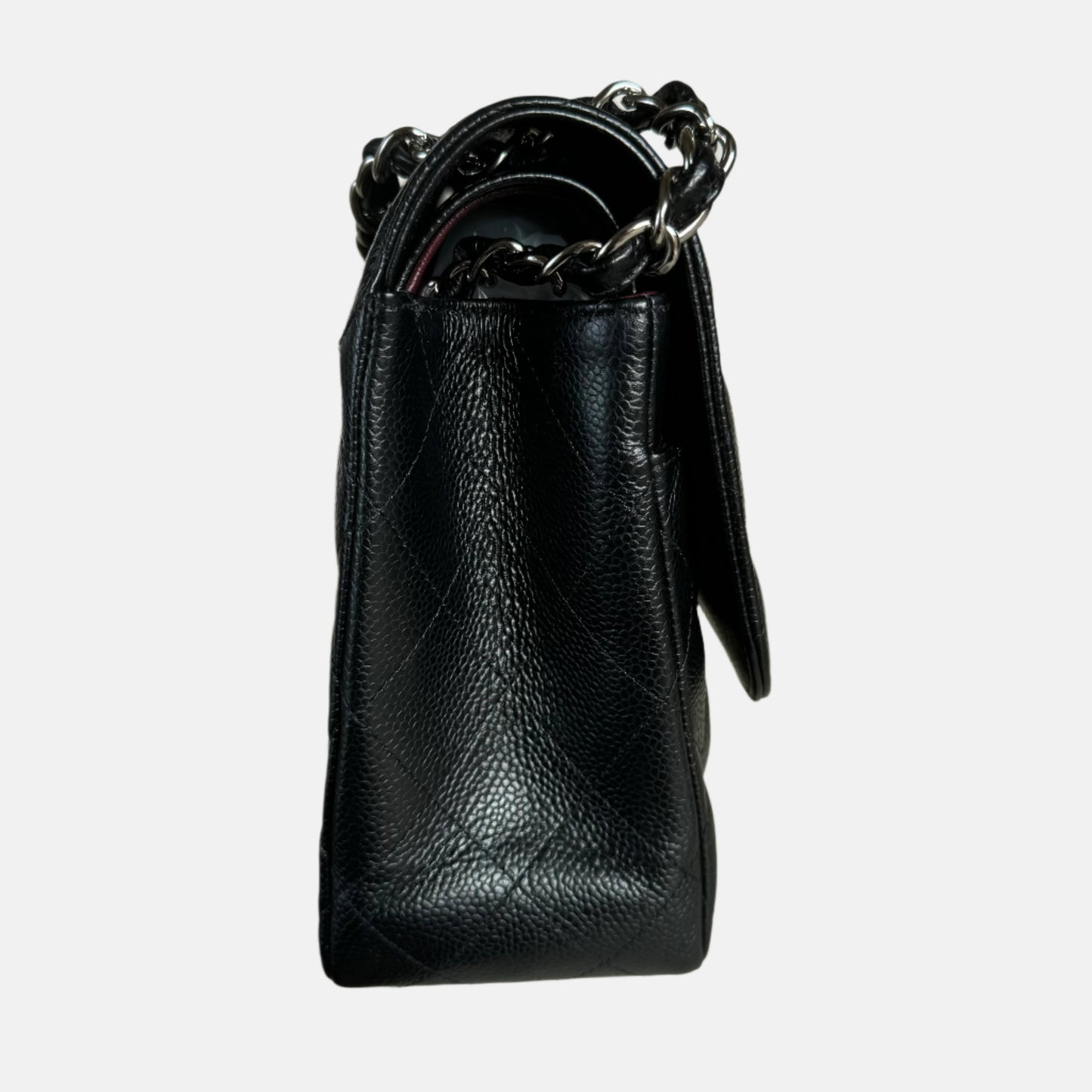 Chanel Classic Flap Jumbo Caviar Double Flap Black Silver Leather Handbag Silver Hardware