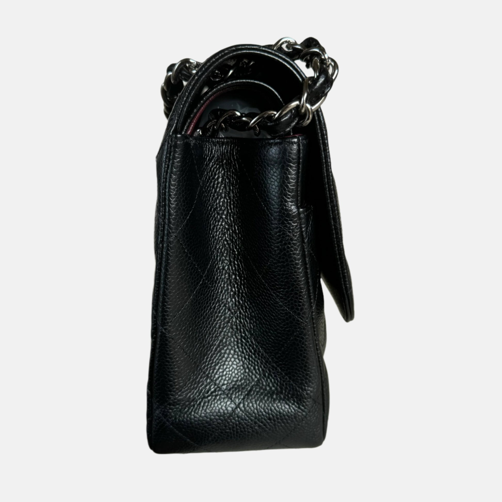 Chanel Classic Flap Jumbo Caviar Double Flap Black Silver Leather Handbag Silver Hardware