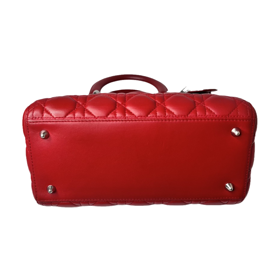 Dior Lady Bag Lambskin Cannage Without Strap Leather Red Travel Bag
