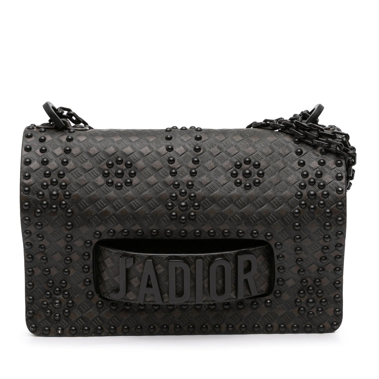 Dior Handbag Calfskin Studded JA Shoulder Bag Black Medium Chain