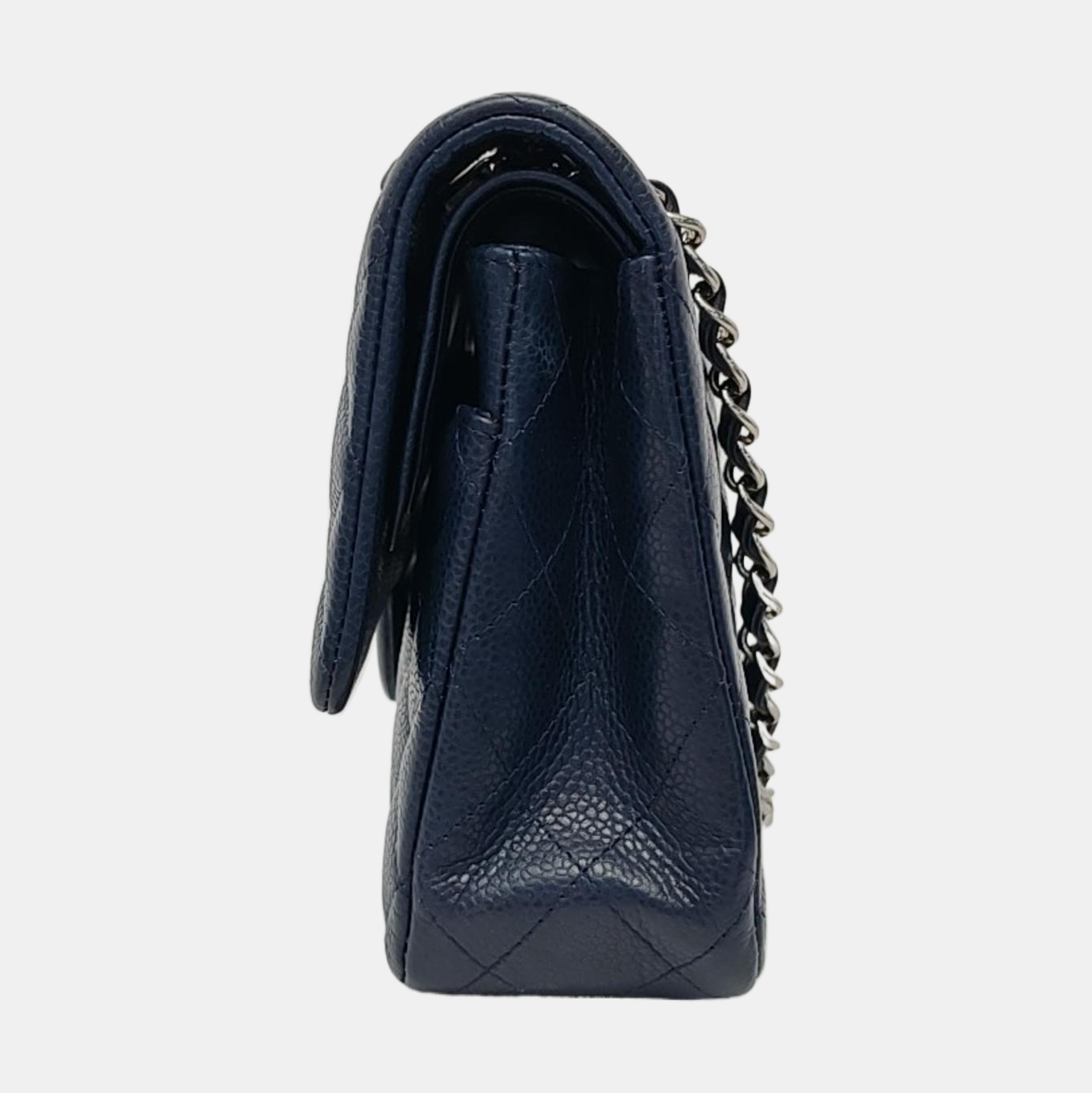 Chanel Classic Flap Navy Caviar Hardware Silver Leather Handbag